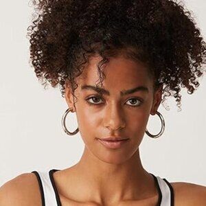 14K White Gold Lightweight Chunky Open Hoop 40mm Earrings Statement Jewelry